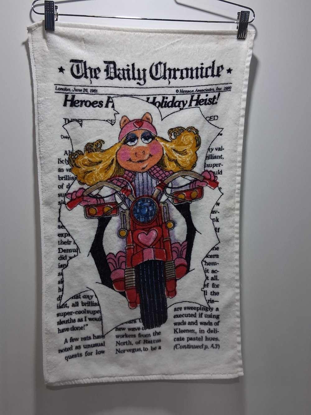 The Daily Chronicle Miss Piggy Motorcycle Print Tea Towel Martex